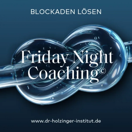Friday Night Coaching: Blockaden lösen. Bild von einem Knoten aus wasser-/glasähnlichem Stoff auf dunkelblauem Hintergrund.