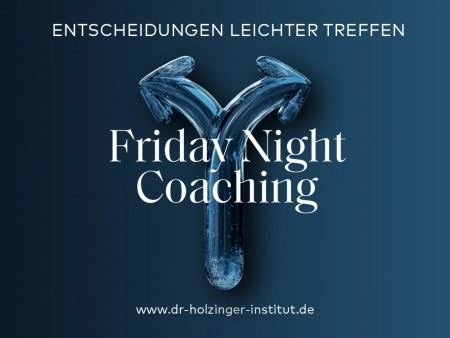 Friday Night Coaching – Entscheidungen leichter treffen. Ein Pfeil, der oben nach links und nach rechts zeigt.