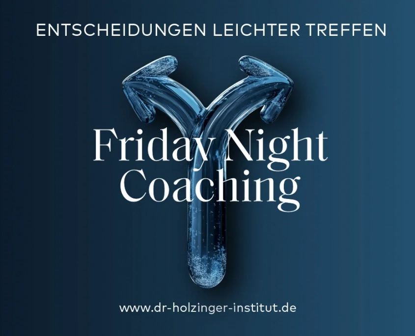 Friday Night Coaching – Entscheidungen leichter treffen. Ein Pfeil, der oben nach links und nach rechts zeigt.