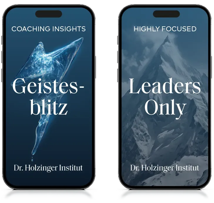 newsletter-angebot Die Newsletter des Dr. Holzinger Instituts: Geistesblitz, Leaders Only, Persönlich Weiterkommen. Bild: 2 Handys mit dem Hauptmotiv des jeweiligen Newletters.